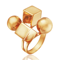 обзорное фото Золотое кольцо с кубиком и шаром 030116  Золотые кольца без вставок