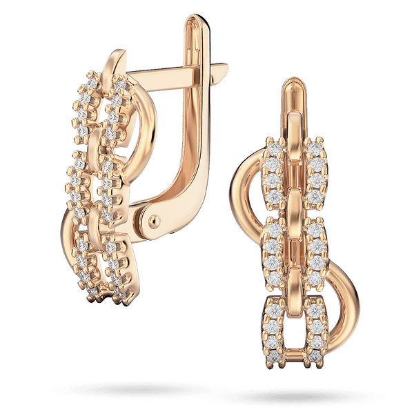 Серьги на английской застежке с белыми фианитами в красном золоте 039836 детальное изображение ювелирного изделия Золотые серьги с фианитом Серьги на английской застежке с белыми фианитами в красном золоте 039836 детальное изображение ювелирного изделия Золотые серьги с фианитом