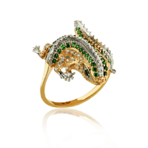 обзорное фото Золотое кольцо в жёлтом золоте Игуана 025258  Золотые кольца с фианитом