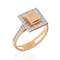 оглядове фото Золота каблучка з фіанітами Кубик 031727