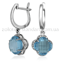 оглядове фото Золоті сережки з топазом та діамантами 21058/1