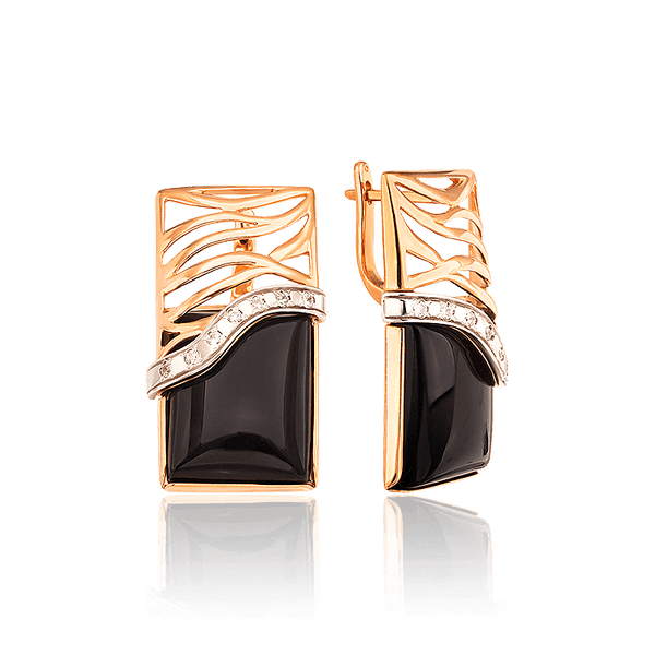 Золотые серьги прямоугольные с черным агатом и фианитами 033890 детальное изображение ювелирного изделия Золотые серьги с агатом Золотые серьги прямоугольные с черным агатом и фианитами 033890 детальное изображение ювелирного изделия Золотые серьги с агатом