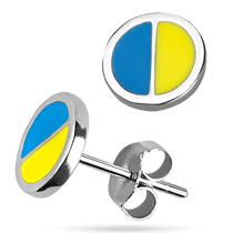 обзорное фото Серьги - пусеты с желто - голубой эмалью 925 пробы 039373 Серебряные серьги с камнями обзорное фото Серьги - пусеты с желто - голубой эмалью 925 пробы 039373  Серебряные серьги с камнями