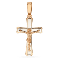 обзорное фото Крестик из красного и белого золота с Распятием 035705  Золотые крестики православные