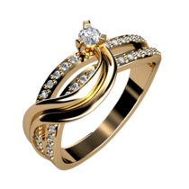 обзорное фото Золотое кольцо с бриллиантом и фианитами 380116  Золотые кольца с бриллиантами