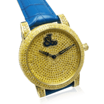 обзорное фото Золотые часы женские с ремешком из натуральной кожи 036123  Женские золотые часы