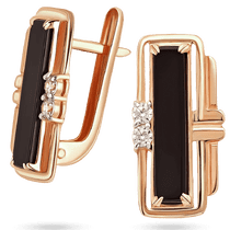 обзорное фото Женские серьги прямоугольной формы с черным агатом и белыми фианитами 039287 Золотые серьги с агатом обзорное фото Женские серьги прямоугольной формы с черным агатом и белыми фианитами 039287  Золотые серьги с агатом