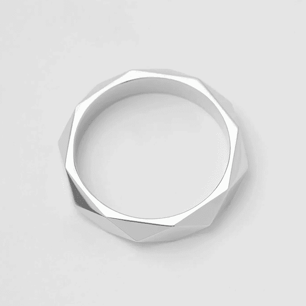 Чоловіча обручка геометрична з гранями оригінальна у білому золоті купити Чоловіча обручка геометрична з гранями оригінальна у білому золоті купити