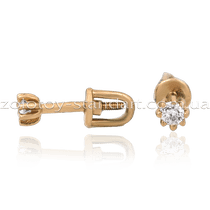обзорное фото Детские золотые сережки гвоздики с цирконием 2460  Серьги с камнями