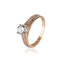 обзорное фото Золотое кольцо с фианитами 028230  Золотые кольца для помолвки с цирконием