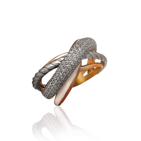 Кольцо из комбинированного золота с белой эмалью и фианитами 030806 детальное изображение ювелирного изделия Золотые кольца Кольцо из комбинированного золота с белой эмалью и фианитами 030806 детальное изображение ювелирного изделия Золотые кольца