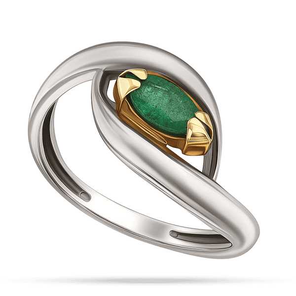 Каблучка в білому золоті зі смарагдом в овальній формі у золотій оконтовці 040306 детальне зображення ювелірного виробу Каблучка в білому золоті зі смарагдом в овальній формі у золотій оконтовці 040306 детальне зображення ювелірного виробу