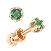 обзорное фото Золотые пуссеты украшены яркими большими зелеными изумрудами круглой огранки 040478 Золотые серьги с изумрудами обзорное фото Золотые пуссеты украшены яркими большими зелеными изумрудами круглой огранки 040478  Золотые серьги с изумрудами