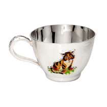 обзорное фото Детская чашка из серебра Тигр с эмалью 031823  Серебряные детские чашки