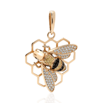 обзорное фото Эксклюзивный подвес Золотая Пчела с фианитами 028430  Золотые кулоны с фианитом