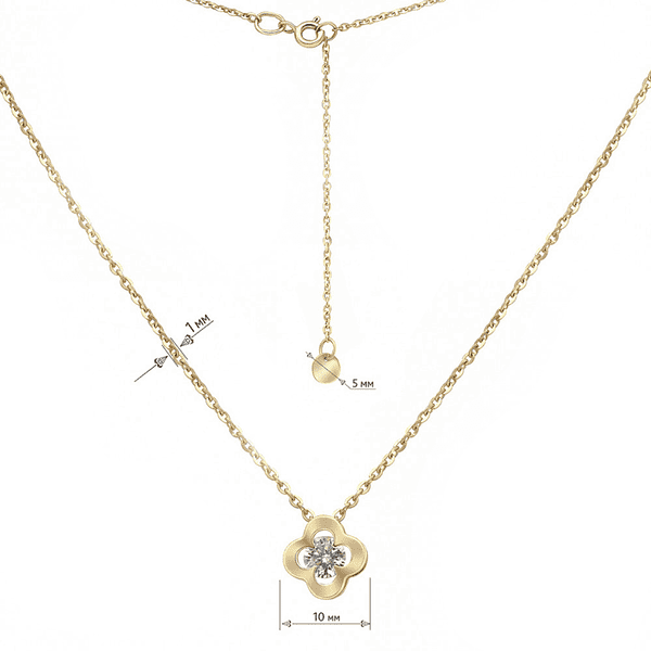 Колье Клевер якорного плетения в желтом золоте с большим фианитом на шпрингельном замке