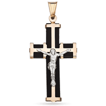 обзорное фото Золотой крест с каучуком Распятие 940011 Золотые кулоны с каучуком обзорное фото Золотой крест с каучуком Распятие 940011  Золотые кулоны с каучуком