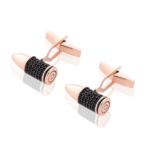 обзорное фото Золотые запонки в виде Патрона с фианитами 033035 Золотые запонки обзорное фото Золотые запонки в виде Патрона с фианитами 033035  Золотые запонки