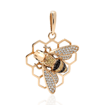 обзорное фото Эксклюзивный подвес Золотая Пчела с фианитами 028430 Золотые кулоны с фианитом обзорное фото Эксклюзивный подвес Золотая Пчела с фианитами 028430  Золотые кулоны с фианитом