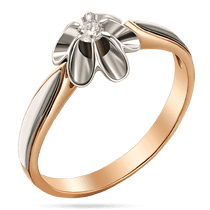 обзорное фото Кольцо Flowers с белым бриллиантом в красном и белом цвете 039780  Золотые кольца с бриллиантами