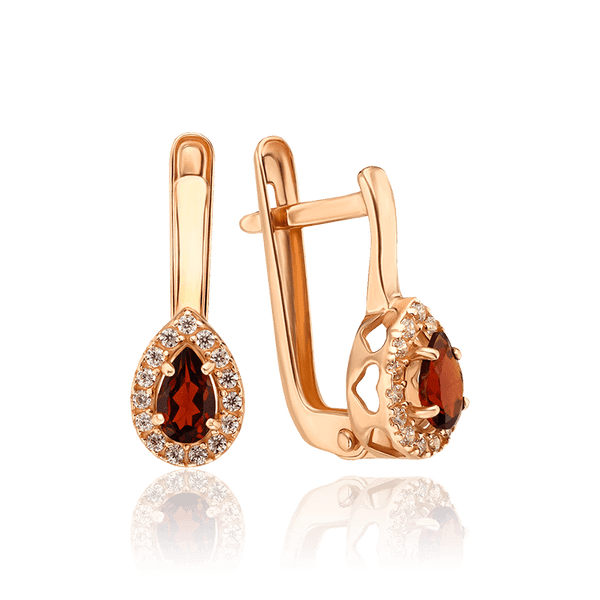 Золоті сережки Крапля з гранатом і фіанітами 035205 детальне зображення ювелірного виробу Золоті сережки Крапля з гранатом і фіанітами 035205 детальне зображення ювелірного виробу