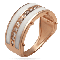 обзорное фото Женское кольцо в красном золоте с белой эмалью и белой фианитами 039687 Золотые кольца с эмалью обзорное фото Женское кольцо в красном золоте с белой эмалью и белой фианитами 039687  Золотые кольца с эмалью