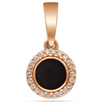 обзорное фото Подвеска с черной эмалью и белыми фианитами в красном золоте 039609 Золотые кулоны с эмалью обзорное фото Подвеска с черной эмалью и белыми фианитами в красном золоте 039609  Золотые кулоны с эмалью