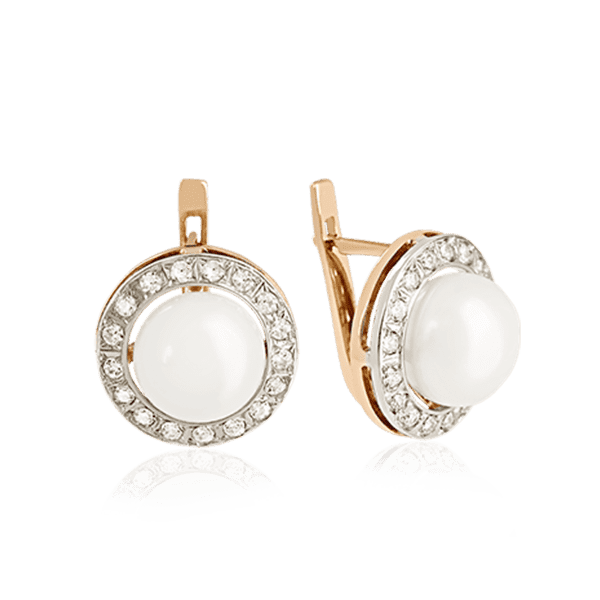 Золотые серьги с жемчугом и фианитами 024614 детальное изображение ювелирного изделия Золотые серьги с жемчугом Золотые серьги с жемчугом и фианитами 024614 детальное изображение ювелирного изделия Золотые серьги с жемчугом