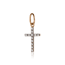 обзорное фото Золотой крестик с бриллиантами 3310 Декоративные золотые крестики обзорное фото Золотой крестик с бриллиантами 3310  Декоративные золотые крестики