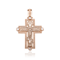 обзорное фото Золотой православный крест с фианитами 031585  Золотые подвески