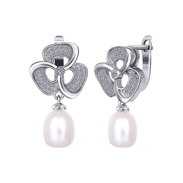 Серебряные серьги с жемчугом и фианитом 025552 детальное изображение ювелирного изделия Серебряные серьги с камнями Серебряные серьги с жемчугом и фианитом 025552 детальное изображение ювелирного изделия Серебряные серьги с камнями