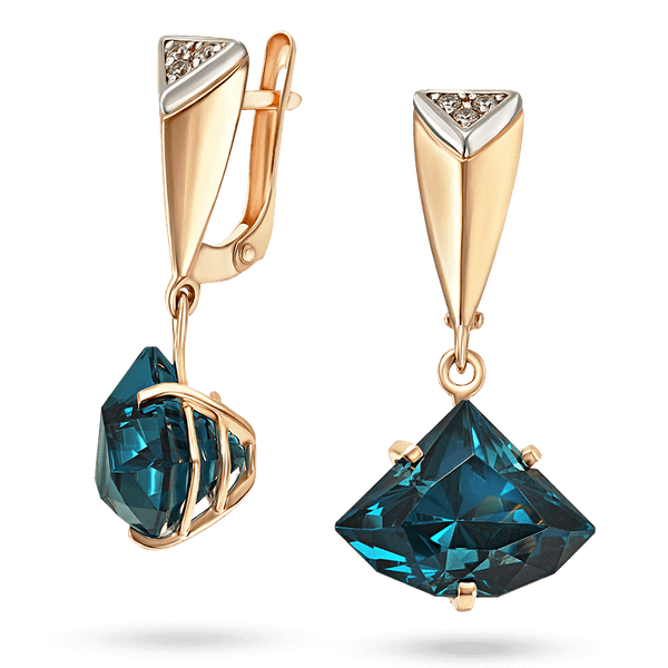 Золоті сережки з топазом глибокого синього кольору та трикутними вставками з фіанитами 040656 детальне зображення ювелірного виробу Золоті сережки з топазом глибокого синього кольору та трикутними вставками з фіанитами 040656 детальне зображення ювелірного виробу