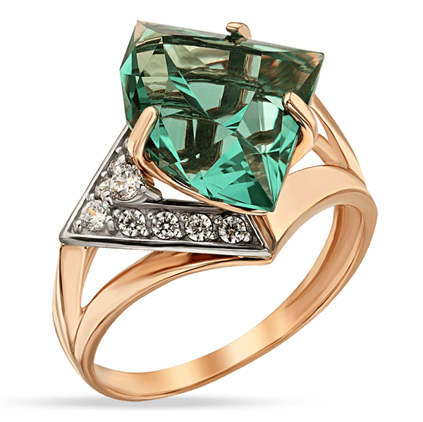 Золотое кольцо с зеленым кварцем и фианитами 038811 детальное изображение ювелирного изделия Золотые кольца с кварцем Золотое кольцо с зеленым кварцем и фианитами 038811 детальное изображение ювелирного изделия Золотые кольца с кварцем