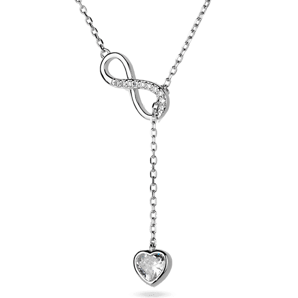 Серебряное колье галстук Бесконечность и подвесным сердцем с белыми фианитами 039786 детальное изображение ювелирного изделия Серебряные колье