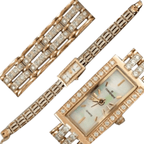 обзорное фото Золотые часы женские с цирконием 036160  Золотые часы