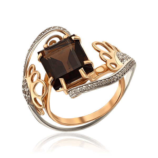 Золотое кольцо с дымчатым кварцем и фианитами 036092 детальное изображение ювелирного изделия Золотые кольца Золотое кольцо с дымчатым кварцем и фианитами 036092 детальное изображение ювелирного изделия Золотые кольца