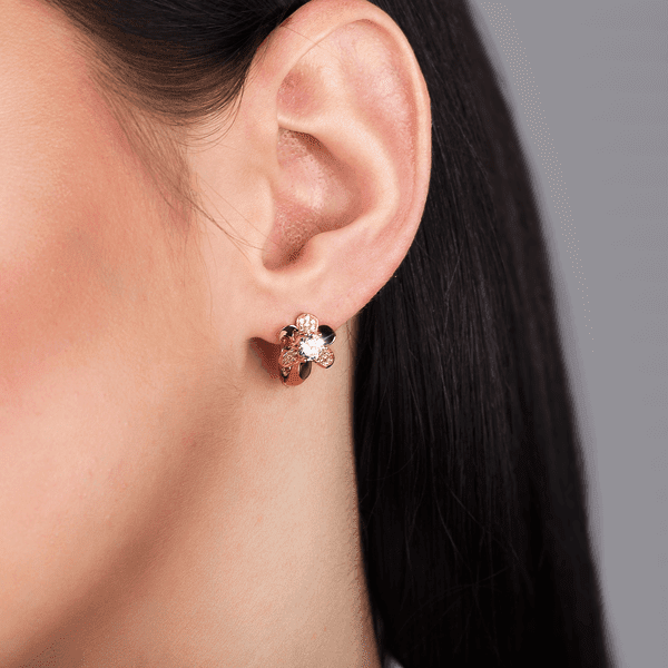 Золотые серьги из красного золота с фианитами 030690 Золотые серьги из красного золота с фианитами 030690