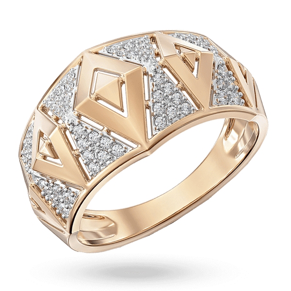 Золотое кольцо с геометрическим дизайном, украшенное фианитовой инкрустацией 040801 детальное изображение ювелирного изделия Золотые кольца с фианитом Золотое кольцо с геометрическим дизайном, украшенное фианитовой инкрустацией 040801 детальное изображение ювелирного изделия Золотые кольца с фианитом