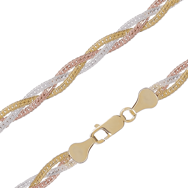 Позолоченая трехцветная цепочка Коса 026219 детальное изображение ювелирного изделия Серебряные цепочки Позолоченая трехцветная цепочка Коса 026219 детальное изображение ювелирного изделия Серебряные цепочки