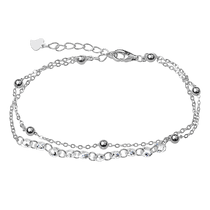 обзорное фото Двойной браслет с глянцевыми шариками и белыми фианитами в серебре 925 проба 039724 Серебряные женские браслеты обзорное фото Двойной браслет с глянцевыми шариками и белыми фианитами в серебре 925 проба 039724  Серебряные женские браслеты