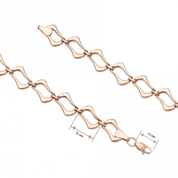 Золотой браслет со звеньями оригинальной формы, что напоминают плавные волны, на карабине Золотой браслет со звеньями оригинальной формы, что напоминают плавные волны, на карабине