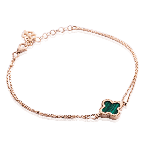 Тонкий браслет на руку Клевер с малахитом 035327 детальное изображение ювелирного изделия Золотые браслеты Тонкий браслет на руку Клевер с малахитом 035327 детальное изображение ювелирного изделия Золотые браслеты