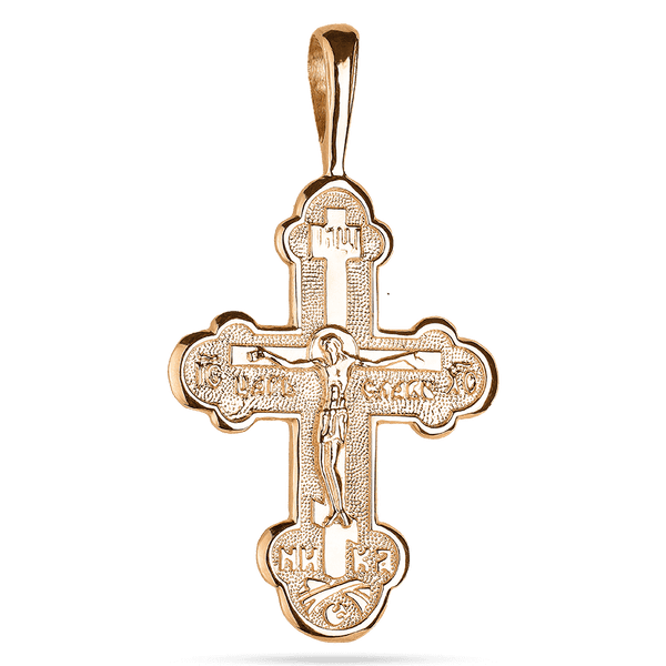 Массивный православный крест с распятием в красном золоте 039491 детальное изображение ювелирного изделия Золотые крестики православные Массивный православный крест с распятием в красном золоте 039491 детальное изображение ювелирного изделия Золотые крестики православные