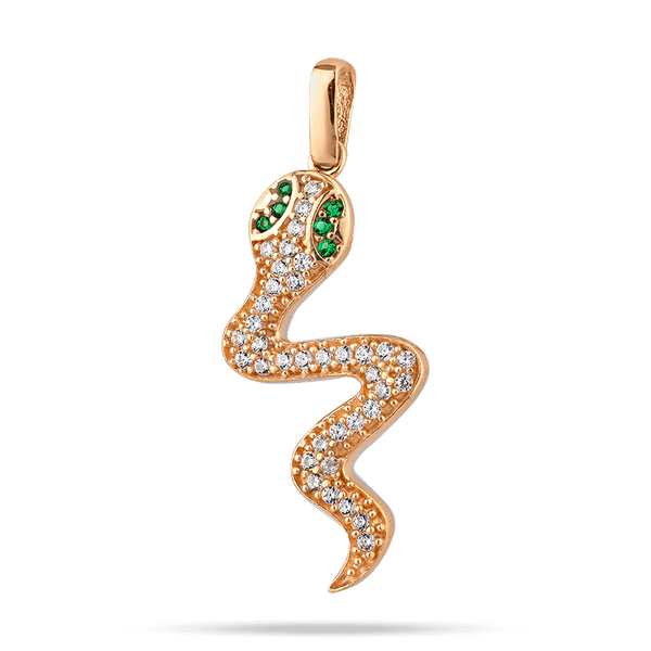 Золотой подвес Змея с зелеными глазами и фианитовой дорожкой 040013 детальное изображение ювелирного изделия Золотые кулоны с фианитом Золотой подвес Змея с зелеными глазами и фианитовой дорожкой 040013 детальное изображение ювелирного изделия Золотые кулоны с фианитом
