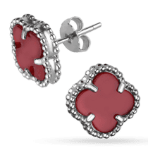 обзорное фото Серебряные серьги-гвоздики с красным агатом 038370  Серебряные серьги с камнями