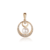 обзорное фото Золотой подвес с жемчугом и фианитами 031001 Золотые кулоны с жемчугом обзорное фото Золотой подвес с жемчугом и фианитами 031001  Золотые кулоны с жемчугом