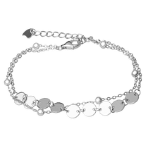 обзорное фото Двойной серебряный браслетик на руку с глянцевыми монетками и шариками 925 пробы 039722 Серебряные женские браслеты обзорное фото Двойной серебряный браслетик на руку с глянцевыми монетками и шариками 925 пробы 039722  Серебряные женские браслеты