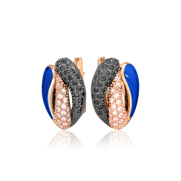 Золотые серьги с синей эмалью нанокристаллами и фианитами 030868 детальное изображение ювелирного изделия Золотые серьги с эмалью Золотые серьги с синей эмалью нанокристаллами и фианитами 030868 детальное изображение ювелирного изделия Золотые серьги с эмалью