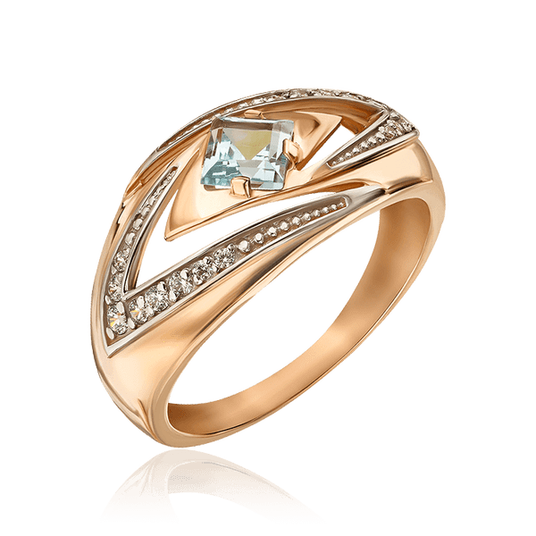 Женское кольцо золотое с голубым топазом и фианитами 036212 детальное изображение ювелирного изделия Золотые кольца Женское кольцо золотое с голубым топазом и фианитами 036212 детальное изображение ювелирного изделия Золотые кольца