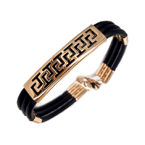 обзорное фото Каучуковый браслет для мужчин с золотыми вставками 032372 Золотые браслеты с каучуком обзорное фото Каучуковый браслет для мужчин с золотыми вставками 032372  Золотые браслеты с каучуком